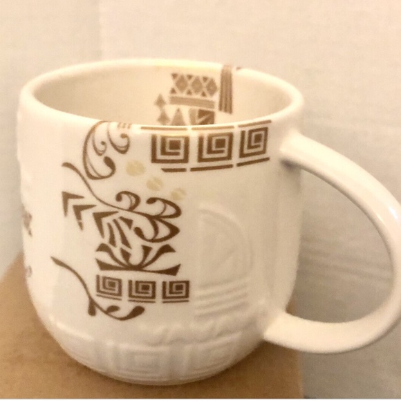 2012 Starbucks Aztec Summer White With Gold Designs Bone China Coffee Mug - Picture 2 of 5